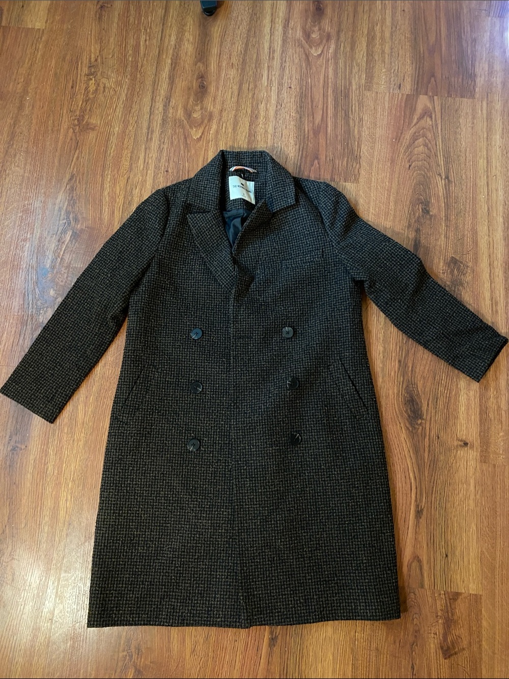 The Normal Brand Womens Double-Breasted Pea Coat - Black/Brown Textured